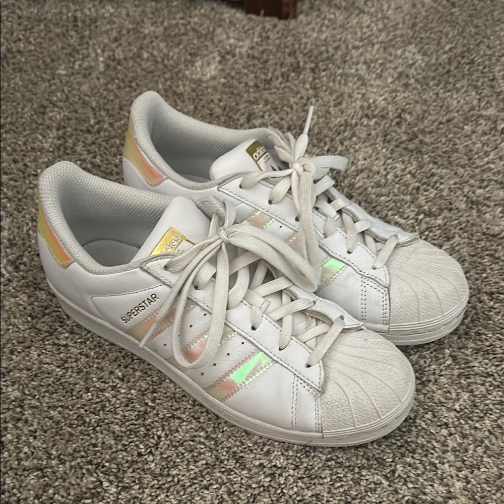 Adidas White and Cream Sneakers with Iridescent Detail